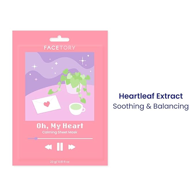 FACETORY K Beauty Face Mask Skin Care - CALMING Sheet Mask for ACNE-PRONE Skin with Heartleaf Extract | Calms Redness Smoothes Texture (5 Pack)