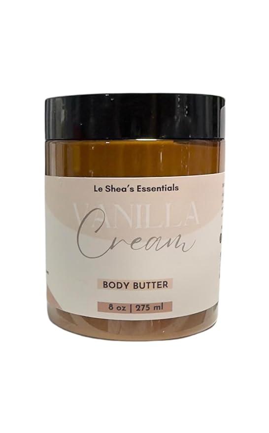 LE SHEA Vanilla Cream Body Butter, Vegan Skin Cream Moisturizer, African Shea Butter, Mango Butter, Vitamin E Oil Skin Care Thick Lotion for Dry Sensitive Dry Cracked Hand Feet 8 oz