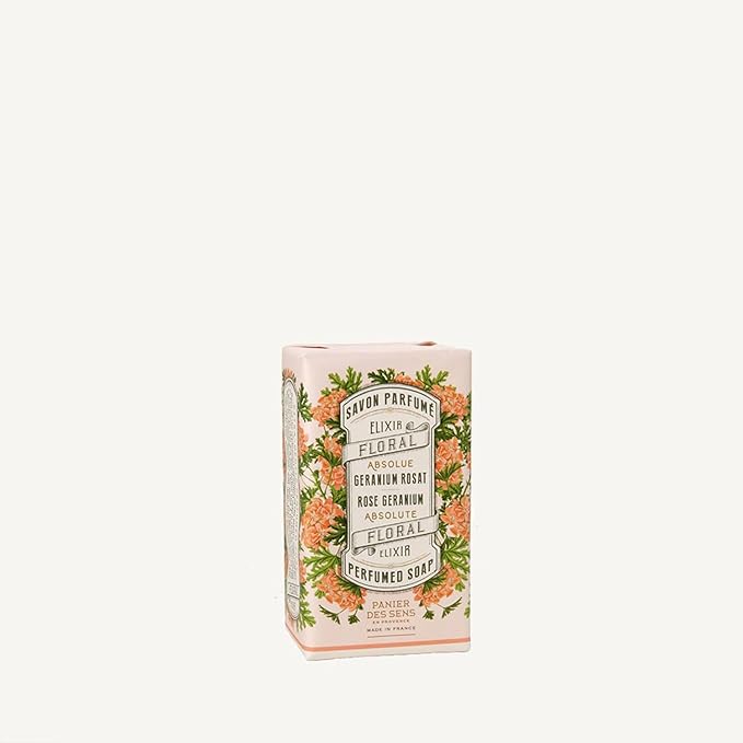 Panier des Sens – Rose Geranium Bar Soap - Moisturizing Gentle Scented Soap Bar - Natural Soap with Olive Oil - 97% Natural Ingredients Made in France - Vegan Friendly - Body & Hand Soap Bars 2x5.3 oz