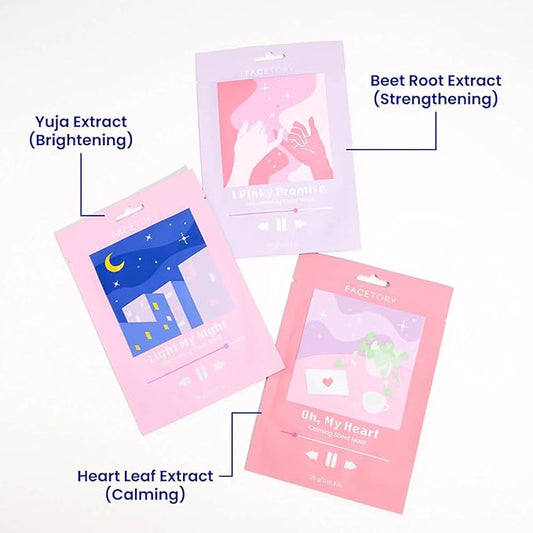 FACETORY Acne Sheet Mask Collection (Pack of 6)- Soothing, Rejuvenating, Illuminating Sheet Mask for Blemishes, Oily Skin Types, Pimples