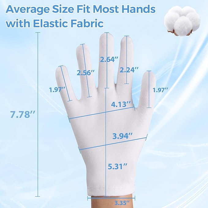 Donfri 6 Pairs White Moisturizing Gloves Overnight Cotton Gloves for SPA, Dry Hands Eczema, Hand Care, Day and Night Healing,Reusable
