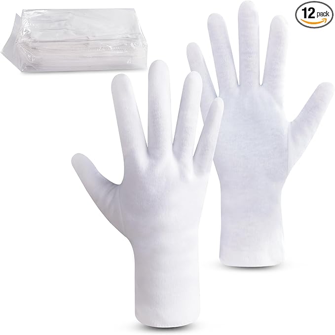 HandLove Premium 100% Cotton Gloves | Moisturizing Gloves for Dry Hands & Eczema | Overnight Sleeping Gloves, Eczema Gloves | Extended Wrist White Gloves with Pure White, 12 Pairs