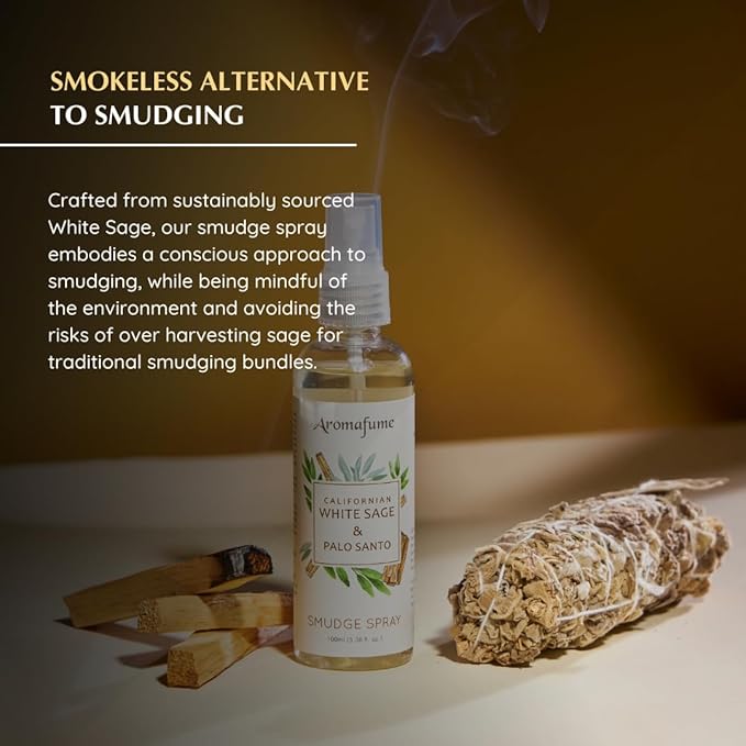 Aromafume White Sage & Palo Santo Smudge Spray 100ml/3.3 oz | Sage Spray for Cleansing Negative Energy & Protection | Non-Toxic | Room Spray for Spiritual Cleansing, Smokeless Sage Smudging