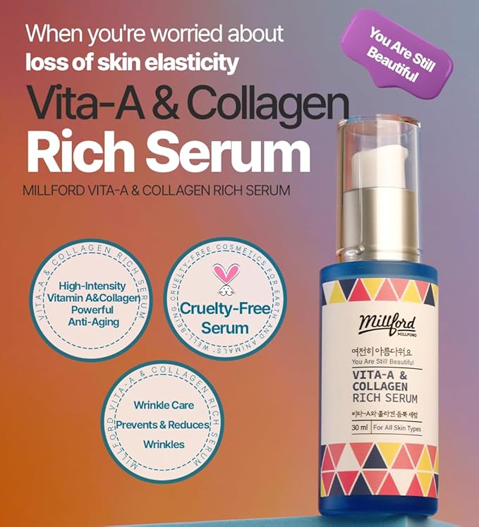 Vita A & Collagen Rich Serum 30ml/ 1FL Oz, Fish/Marine Collagen, Face Cream, Anti Aging, Facial Moisturizer, Wrinkes, Fine Lines, Retinyl Palmitate, Korean Skincare