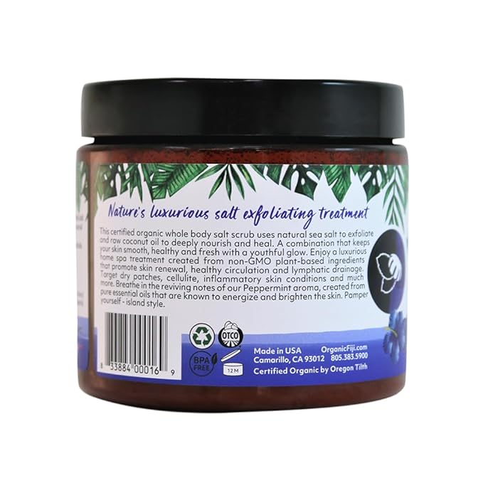 Whole Body Scrub - Infused with Coconut Oil, Exfoliating Sea salt Scrub for Smooth and Soft Skin, Exfoliates & Restores Skin's Natural Biosphere, Peppermint 20 oz