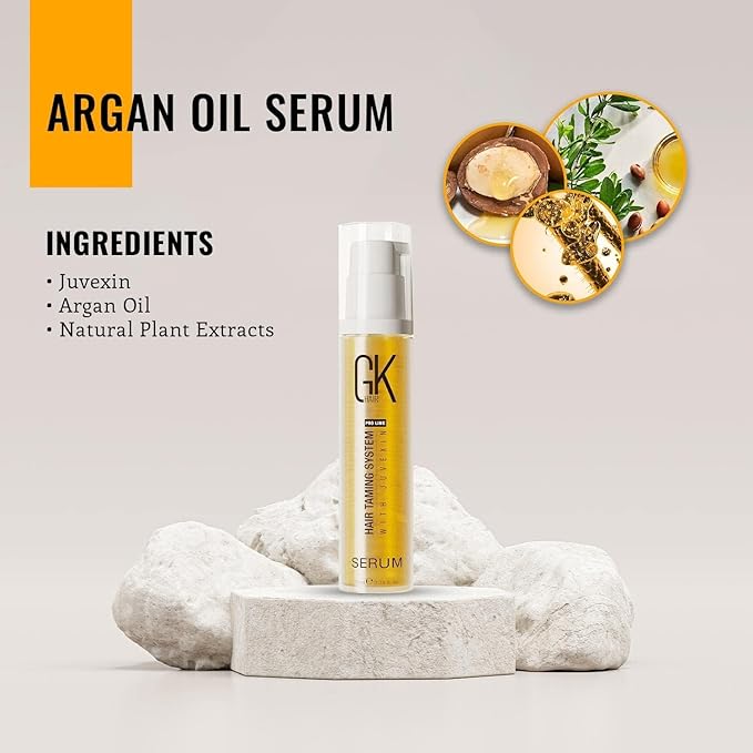 GK HAIR Global Keratin 100% Organic Argan Oil Frizz Control Serum (10ml) & (100ml) for Smoothing Nourishing Heat Protection – Enhance Shine & Restore Healthy Radiance