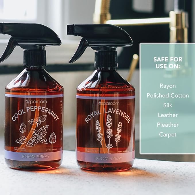 SpaRoom Linen Spray 2-Pack Combo – Cool Peppermint & Royal Lavender Aromatherapy Set with Essential Oils, Mist for Bedding, Linens, and Home – 2 x 16.9 oz Variety Pack