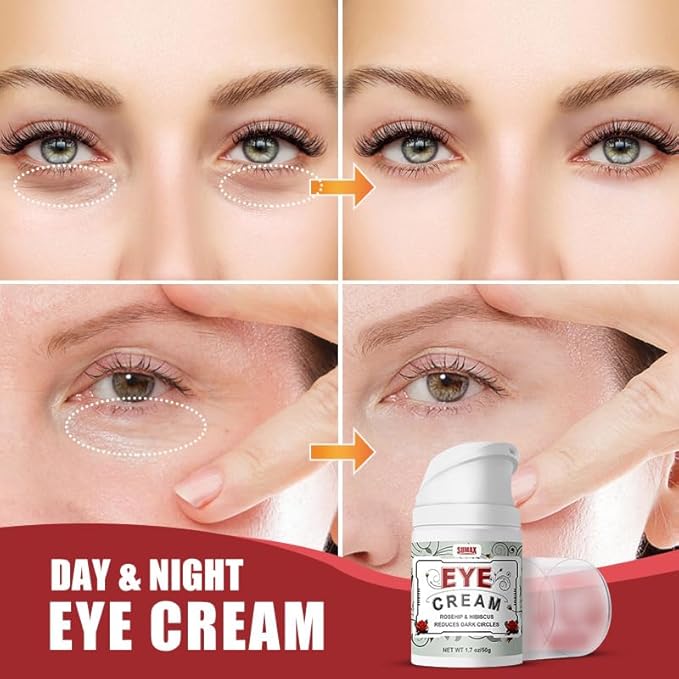 Eye Repair Cream, Rosehip & Hibiscus Eye Cream for Dark Circles, Puffiness, Wrinkles and Bags, Reduce Fine Lines for Sensitive Skin - 1.7 OZ