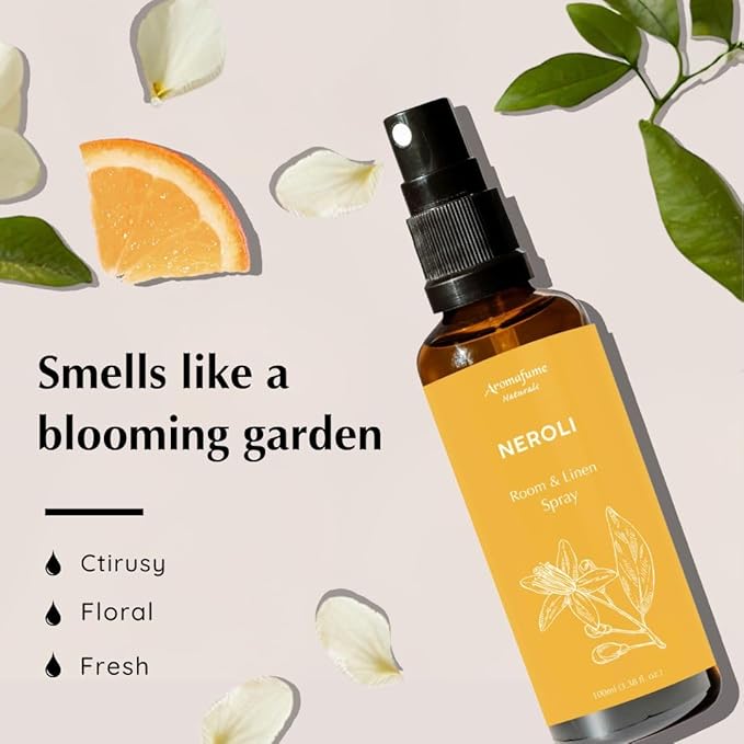 Neroli Room, Linen & Pillow Spray by Aromafume | 100ml / 3.38 fl oz | with Pure Neroli Essential Oil | Aromatherapy Spray for Upliftment, Positivity | Mist for Bedding, Fabrics | Air Freshener