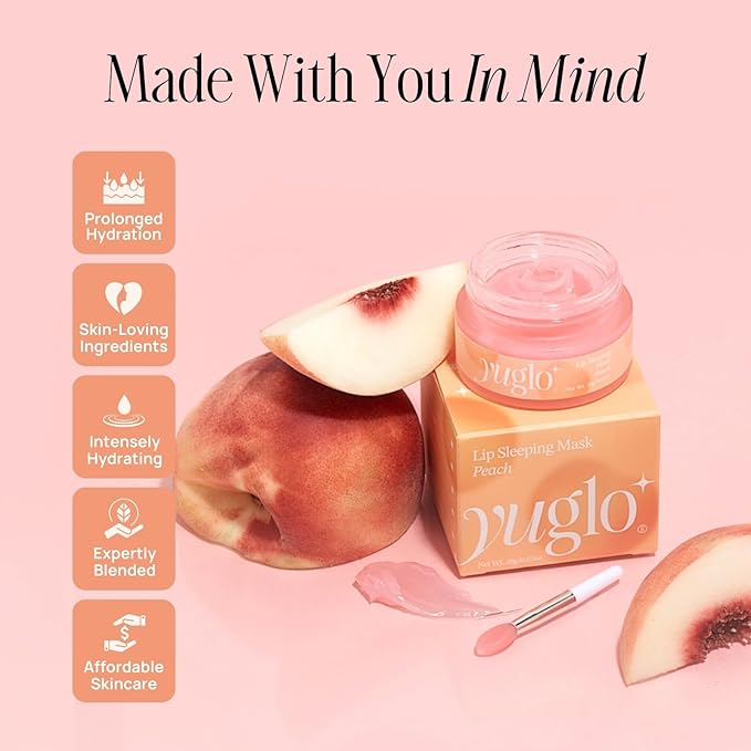YUGLO Lip Sleeping Mask | Peach Flavor | Hydrating & Soothing Lip Treatment for β¨Dry, Chapped Lips | Plumps & Moisturizes | Overnight Lip Repair
