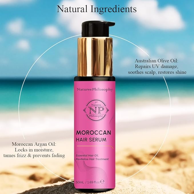NP NATURES PHILOSOPHY Moroccan Oil Hair Products, Organic Moroccan Argan Oil Hair Serum, Anti-Frizz, Hydrating & Repairing Oil for Damaged Hair, Split Ends, Natural Shine for All Hair Types - 2 Pack
