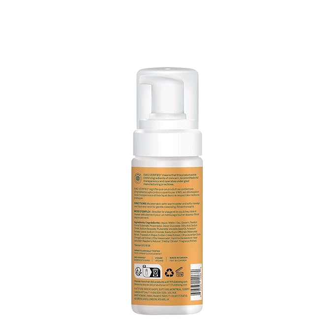 ATTITUDE Micellar Foaming Facial Cleanser, EWG Verified, Dermatologically Tested, Plant and Mineral-Based, Vegan, Orange Blossom & Eucalyptus Scent, 5 Fl Oz