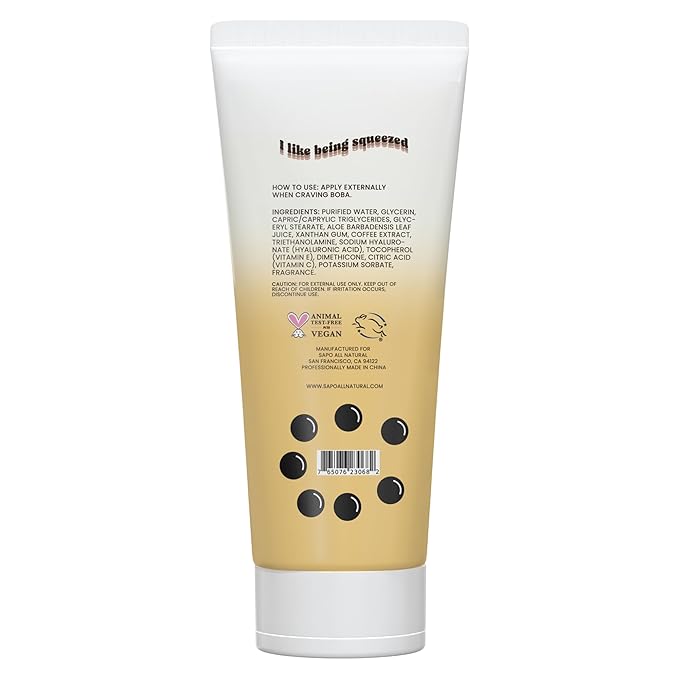 Sapo Boba Milk Tea Body Lotion - Hydrating Moisturizer with Aloe, Hyaluronic Acid, Coffee Extract and Vitamin E - Sweet Caramel Scent, 12 oz