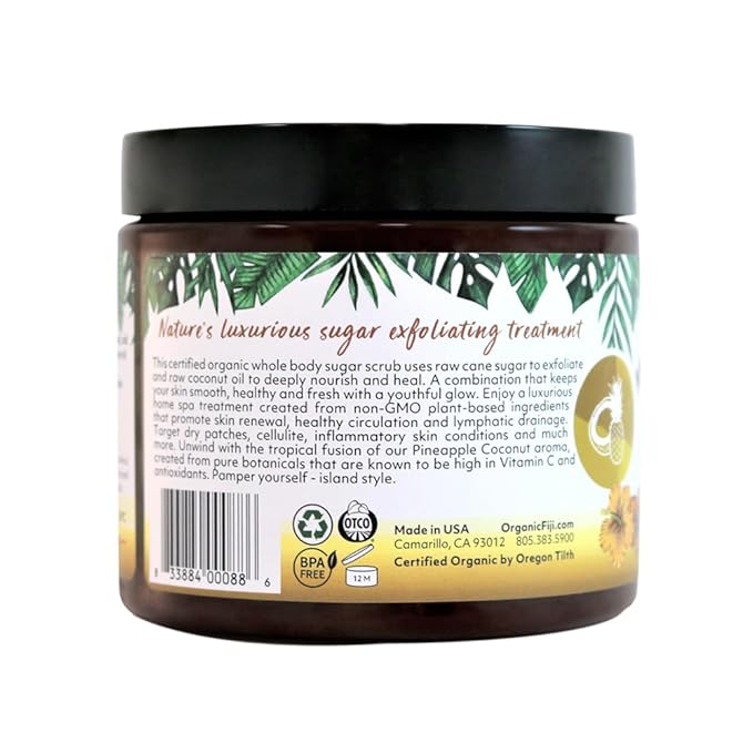 Whole Body Scrub - Infused with Coconut Oil, Exfoliating Sugar Scrub for Smooth and Soft Skin, Exfoliates & Restores Skin's Natural Biosphere, Pineapple Coconut 20 oz