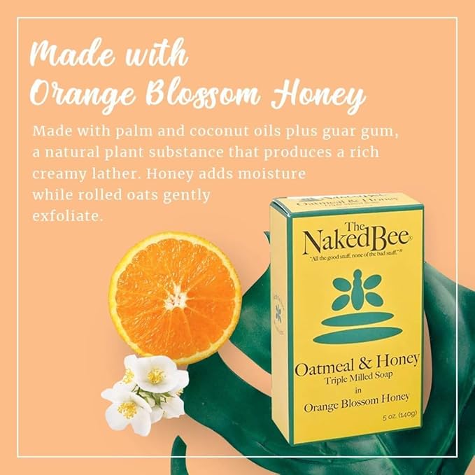 The Naked Bee Oatmeal & Honey Triple Milled Soap, 5 Ounce, 3 Pack, Orange Blossom Honey
