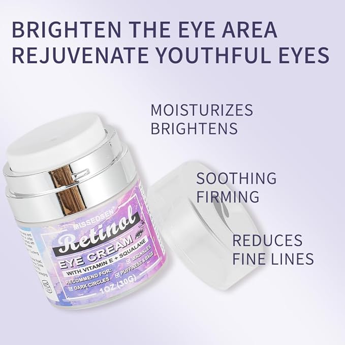 Retinol Vitamin C Eye Cream & Serum Set for Anti-Aging Treatment - Gentle Formula for Sensitive Skin (30g/1 OZ and 8ml/0.27 OZ)