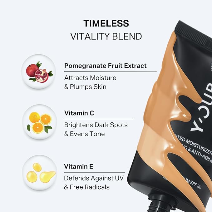 Y’OUR Tinted Moisturizer: Hydrating & Anti-Aging Tinted SPF 30 Makeup; Fragrance-Free, Oil-Free for Dry, Oily & Combination Skin. Made in USA. 1.35 fl. oz (Medium)