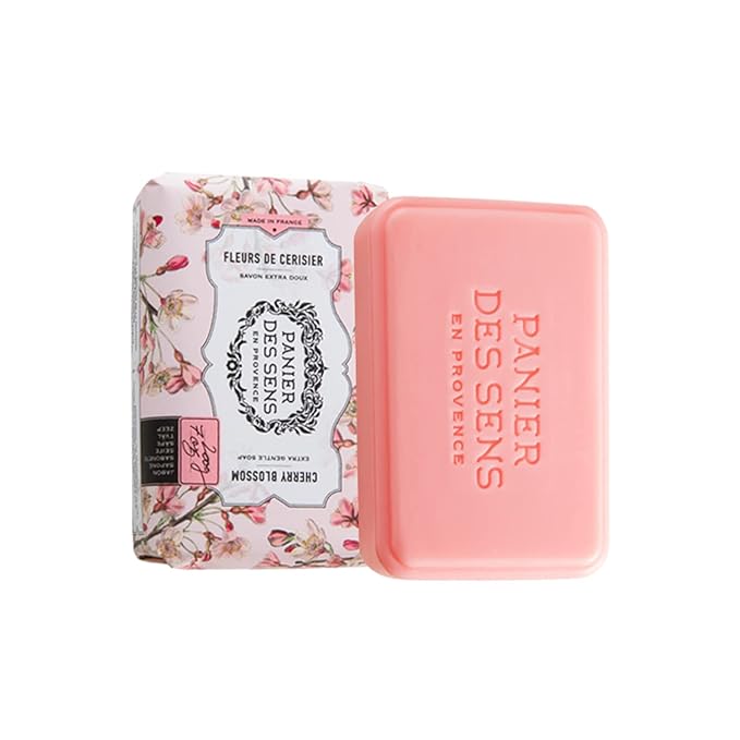 Panier des Sens Cherry Blossom Shea butter natural bar soap, bath & body soap bars - Made in France 95% natural - 2 bars, 7oz/200g each