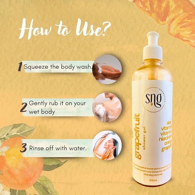 Orange & Grapefruit Body Wash for Women Men 16.9 fl oz – Hydrating Scented Shower Gel Aloe Vera and Glycerin - Paraben and Cruelty Free