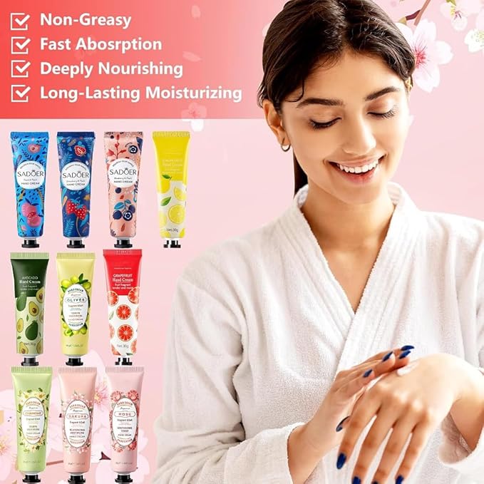 10 Pack Hand Cream Gift Set,Gentle Hand Cream Lotion with Natural Plant Flower Fruit Flavour for Dry Hands,Natural Plant Fragrance Mini Hand Lotion Travel Size
