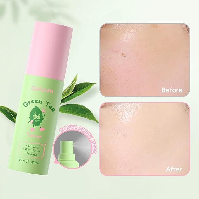 Green Tea Skin Care Set, Korean Style Facial Skincare Products, Routine Skin Care for Teens, Gift Set with Toner, Facial Cleanser, Clay Mask, Eye Cream, GUASHA Broad, Face Wash Brush & Headband