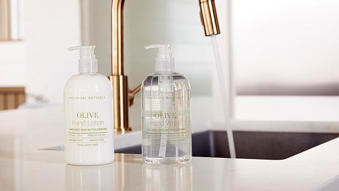 Hillhouse Naturals 16oz Olive Hand Lotion. With scents of Gorjum Balsam, Cedarwood, Rosemary, Patchouli and Olibanum. Made in the USA