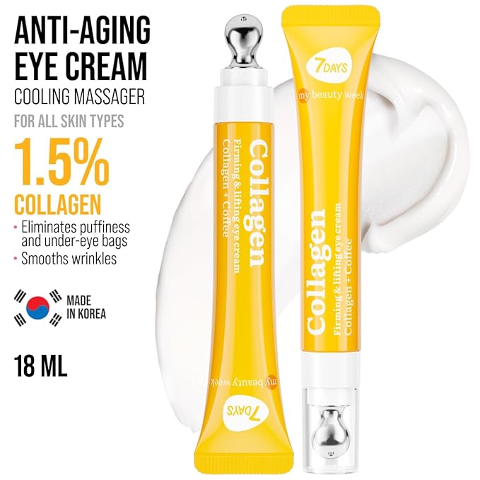 7DAYS Eye Cream with Collagen – Korean Skin Care Under Eye cream Treatment with Cooling Applicator, Anti Aging & Brightening Formula for Puffiness and Fine Lines – 0.6 fl. oz