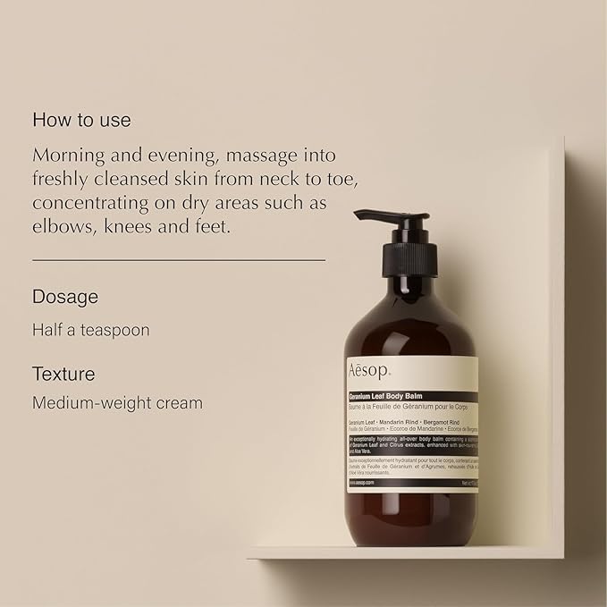 Aesop Geranium Leaf Duet | Gel Body Cleanser + Body Balm | Aromatic Pairing For Cleansed and Supple Skin |16.9 oz + 16.5 oz + Eleos Nourishing Body Cleanser Sample