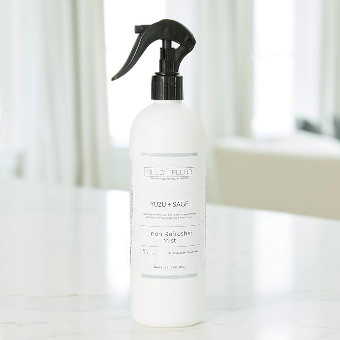Field + Fleur by Hillhouse Naturals Yuzu Sage Linen Refresher Mist 15.5oz - Fresh Home Fragrance Spray for Bedding, Sofas & Clothes - Yuzu, Mandarin, Sage & Eucalyptus - Made in the USA