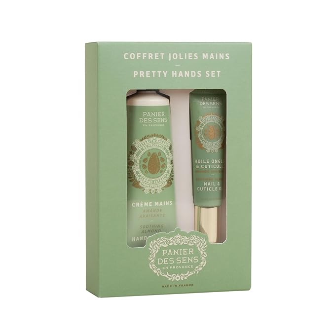 Panier des Sens - Pretty Hands Set - Almond Mini Hand Lotion + Nail & Cuticle Oil - Hand Cream for Dry Hands - Shea Butter and Sweet Almond Oil - Hand Care Made in France 97% Natural Ingredients