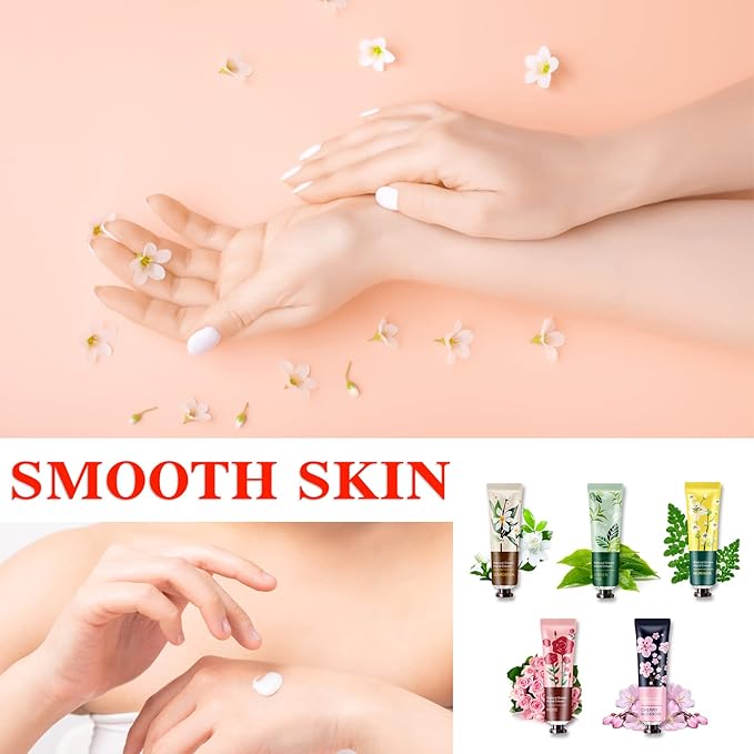 5 Pack Natural Botanical Fragrance Hand Cream Travel Gift Set for Chapped and Work Hands,Moisturizing Mini Hand Lotion Travel Size for Men and Women,with Natural Shea Butter and Aloe Vera - 30ml