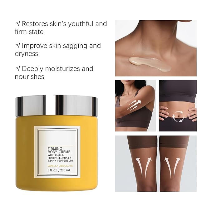 New Champagne Moisturizing Firming Body Creme for Hydrating, Skin Moisturizer Tightens, Hydrates Dry Skin on Arms, Legs, Belly & Neck - Day and Night - 1 Pack (Vanilla, 8 Fl Oz/236 ML)