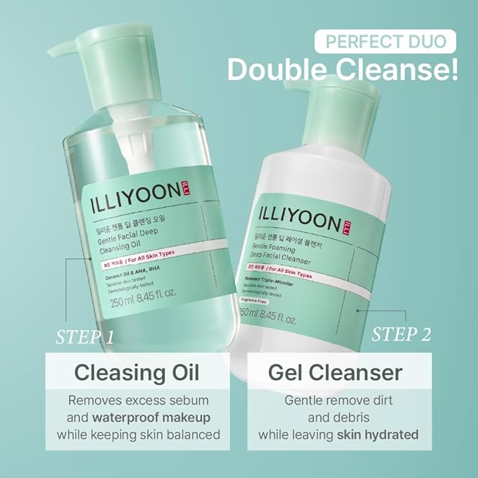 Illiyoon Gentle Deep Cleansing Oil | Lightweight Facial Cleanser with Coconut Oil & AHA/BHA for Makeup, Fragrance-Free, Sebum & Blackhead Removal, Korean Skin Care, 8.45 fl.oz.