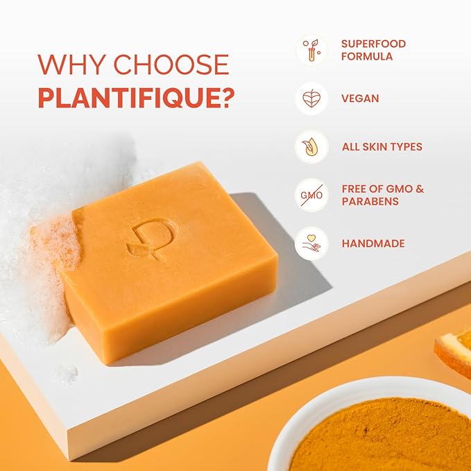 PLANTIFIQUE Kojic Acid Soap for Hyperpigmentation 4 Bars with Mesh Bag - Turmenic Soap with Hyaluronic Acid, Collagen, Vitamin C for Dark Spots - Vegan Skincare, 320g / 11.28 oz