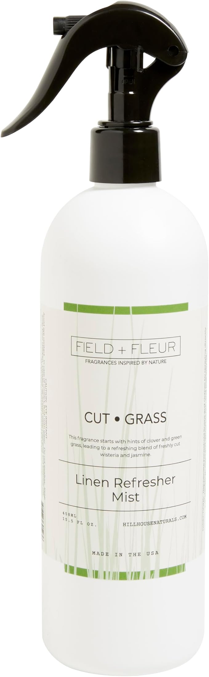 Field + Fleur by Hillhouse Naturals Cut Grass Linen Refresher Mist 15.5oz - Fresh Home Fragrance Spray for Bedding, Sofas & Clothes - Clover, Green Grass, Wisteria & Jasmine - Made in the USA