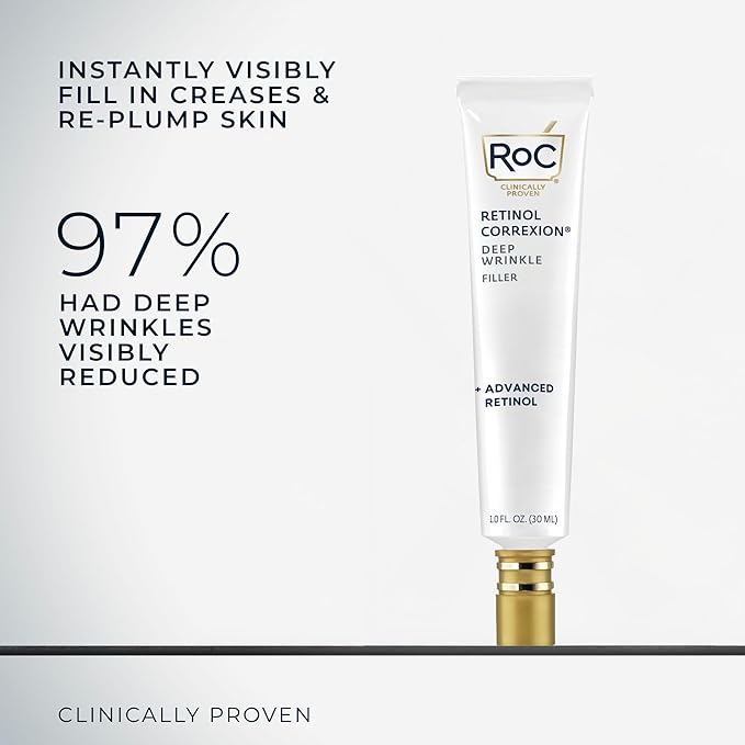 RoC Retinol Correxion Wrinkle Filler for Deep Wrinkles with Hyaluronic Acid & Retinol, Skin Care for Women and Men, 1 Fl Oz (Packaging May Vary)