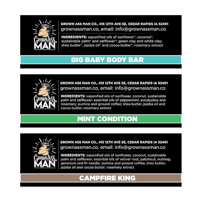 Grown Ass Man Co. Body Bars (Coarse Exfoliating Variety Pack, 3-Pack)