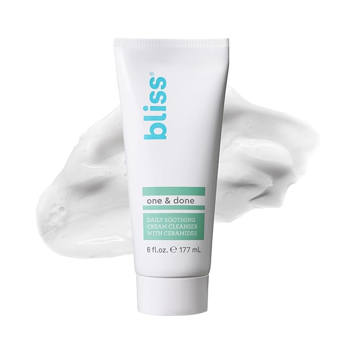 Bliss One & Done Daily Cream Facial Cleanser With Ceramides - Moisturizing Face Wash For Dry Skin - Cleanses & Removes Makeup in 1 Step- Clean, Vegan, Cruelty-Free, 6 Fl Oz