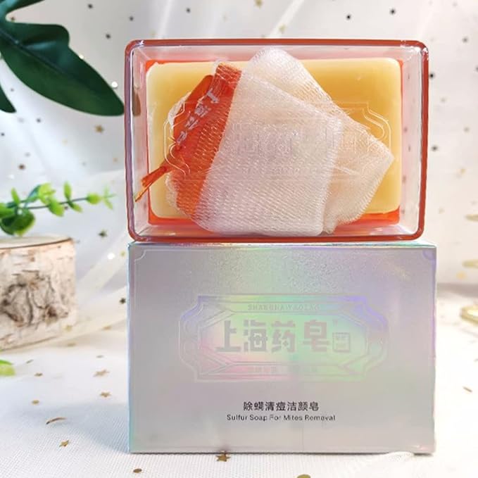 Bee & Flower Shanghai Yaozao Sulfur Soap for Acne Treatment 10% Sulfur Soap Cleansing Bar for Face and Body, All Natural Facial Cleanser for Acne, Oily Skin, 3.5oz