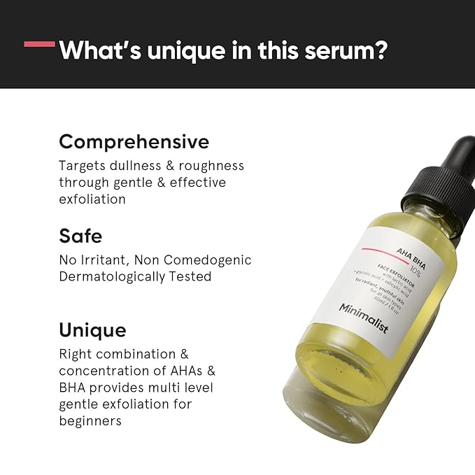 Minimalist 10% AHA (Lactic Acid & Glycolic Acid) BHA (Salicylic Acid) Exfoliating Serum | Mildly Exfoliates without Drying for Radiant, Youthful Skin | For Women & Men | 1 Fl Oz / 30 ml