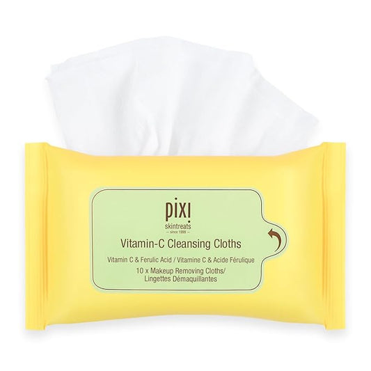 Pixi Beauty Vitamin-C Cleansing Cloths |Cleansing, Revitalizing, and Hydrating Disposable Face Towelettes| Pack of 10 Face Wipes