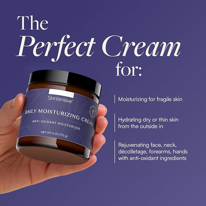 SKINTENSIVE Specialized Fragile Skin Moisturizing Cream for Thin Skin - Moisturizing Formula for Daily Use on Face, Hands & Body - With Vitamins A, C & E and Arnica - 4oz