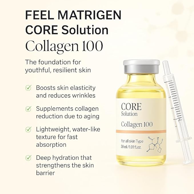 Collagen 100 Ampoule – Skin Elasticity & Anti-Aging Serum for Fine Lines and Wrinkles – 30mL + Needleless Syringe