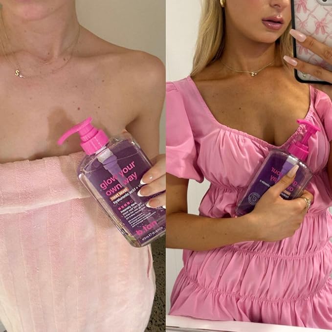 b.tan Clear Self Tanning Gel & Face Spray Kit | Glow Your Own Way Next Level + Gradual Facial Tan Mist Bundle - Dark, 1 Hour Express, Transfer-Resistant Fake Tanner, with Body Mitt Applicator