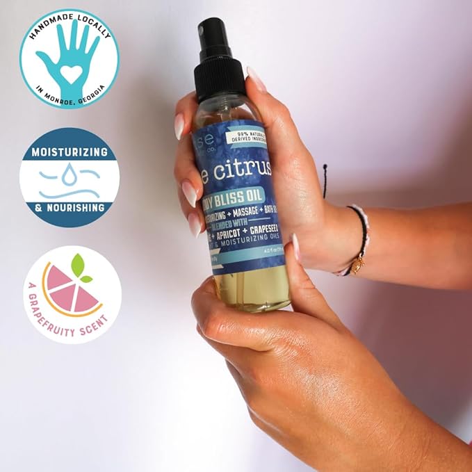 Rinse Bath & Body Blue Citrus Body Oil Moisturizer Spray - Natural, Light & Fast Absorbing | Squalane, Grapeseed & Apricot Oil | All Skin Types | Shower & Massage | Vitamin E | Handmade | 4floz
