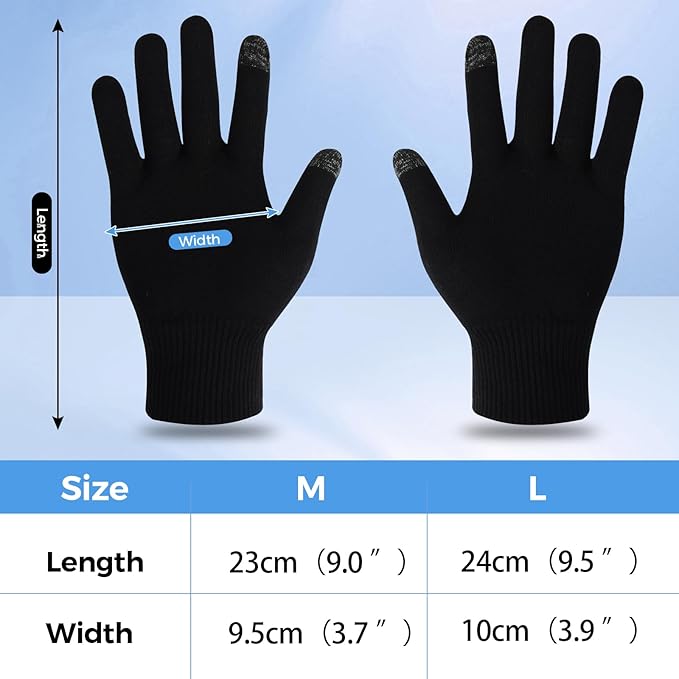 Donfri 2 Pairs Cotton Moisturizing Gloves Men Touchscreen Fingers for Eczema Dry Hands Hand Care Overnight Moisturizing (Large-Black)