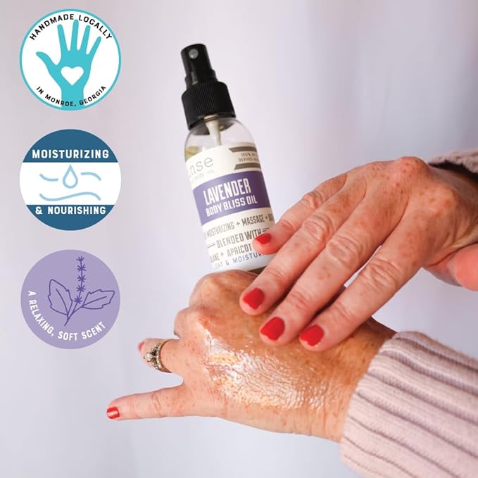 Rinse Bath & Body Moisturizing Lavender Oil Spray for Body - Natural, Light & Fast Absorbing | Squalane, Grapeseed & Apricot Oil | All Skin Types | Shower & Massage | Vitamin E | Handmade | 4floz