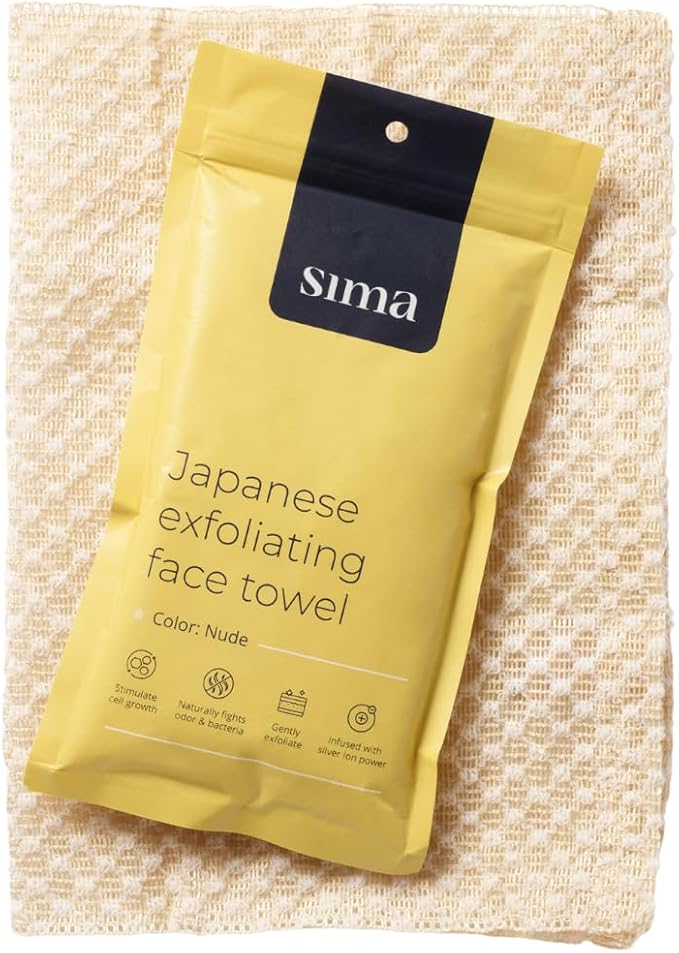 Exfoliating Washcloth Face & Body Scrub Towel - Japanese Exfoliating Towel with Hexagon Fibers, Body Scrubber with 2 Sides for Scrubbing & Washing (Nude, 27cm x 35cm)