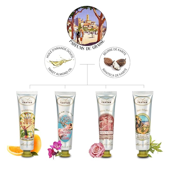 Un Air d'Antan Mom Gift Hand Cream Set - 4 Piece Hand Lotion Gift Set for Women - Working Hands Hand Cream- Shea Butter, Sweet Almond Oil Include Scents of Verbena, Floral, Rose, Cherry Blossom