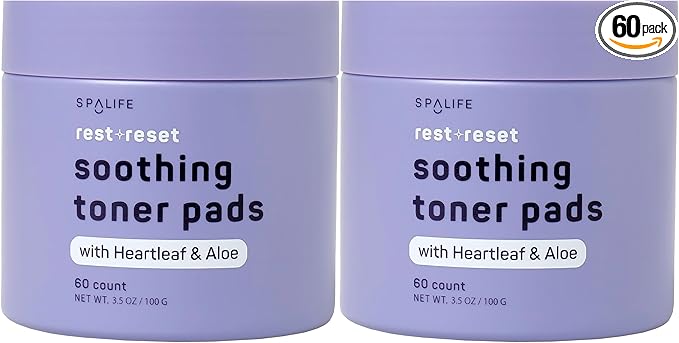 SpaLife Beauty Rest & Reset Toner Pads – for Uneven Skin Tone, Redness, Clogged Pores, Dehydrated Skin with Aloe, Heartleaf, & Purslane – Toner Pad for Face, Pre-Soaked Pads